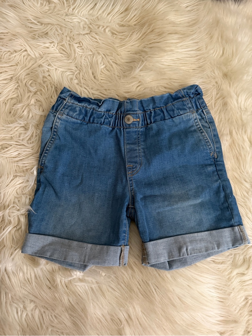 Girls Light Blue Denim Roll-Cuff Shorts